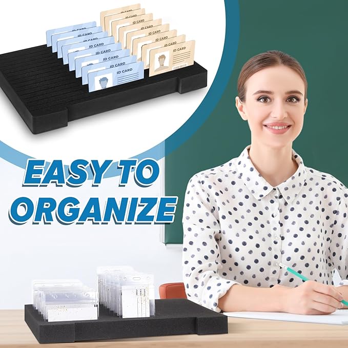 Chunful 2 Pcs Name Tag Holder with Case, Foam Name Badge Storage Tray Holds 48 Badges ID Badge Tray Organizer for Desk Classroom Office School, 14 x 10.6 x 4 in (Black)