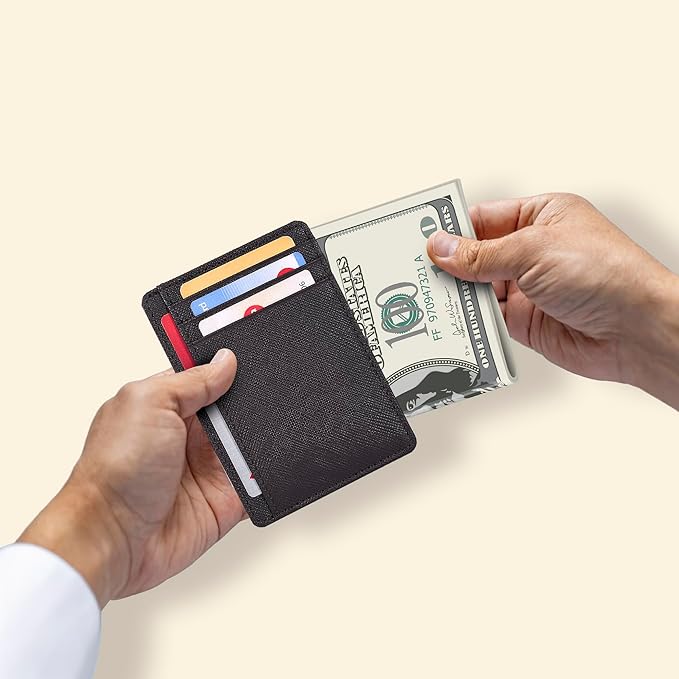 Real Leather Slim Minimalist Wallet for Men and Women -RFID Blocking Front Pocket Thin Credit Card Holder Stylish Wallets (Brown)