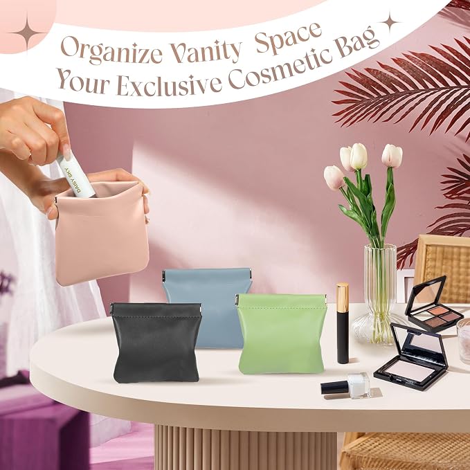 4Pcs Small Makeup Bag for Purse, 4.7in Pocket Cosmetic Bag Organizers, Waterproof PU Leather Pouches for Purse, Portable Squeeze Coin Purse for Women Mini Travel Jewelry Storage Pouch (Summer)