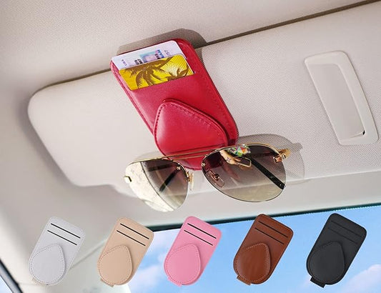 Sunglass and Card Holder for Car Visor, 2 Card Slots Visor Glasses Clip, Strong Magnetic Visor Holder, Visor Accessories for Cars SUV((Red 1Pc)