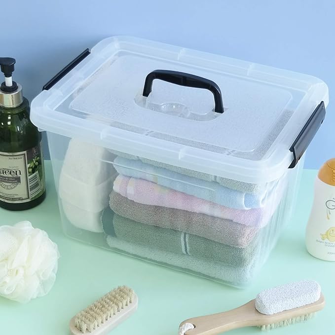 1-Pack Plastic Storage Box, Clear Latch Box with Handle and Lid, 10 L