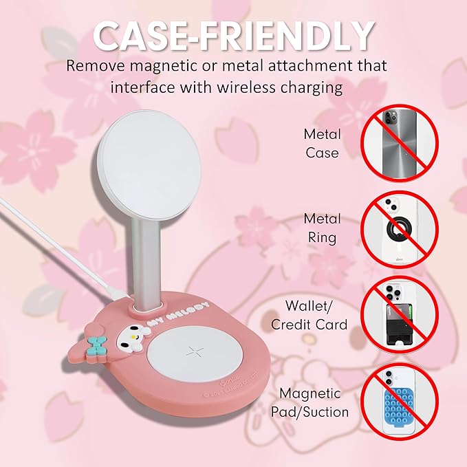 Sonix x Sanrio MagSafe Compatible 2-in-1 Charger Stand, Magnetic Wireless Charging Station for iPhone 17/16/15/14/13/12, AirPods Pro w/USB-C Cable | My Melody