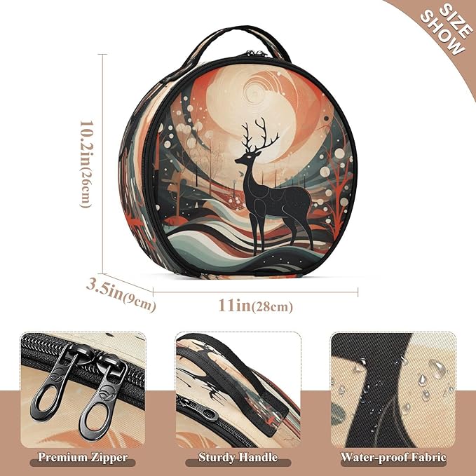 senya Round Cosmetic Pouch Travel Makeup Train Case Christmas Deer Makeup Organizer Bag with Adjustable Dividers Portable for Cosmetics Makeup Brushes Toiletry Jewelry Accessories
