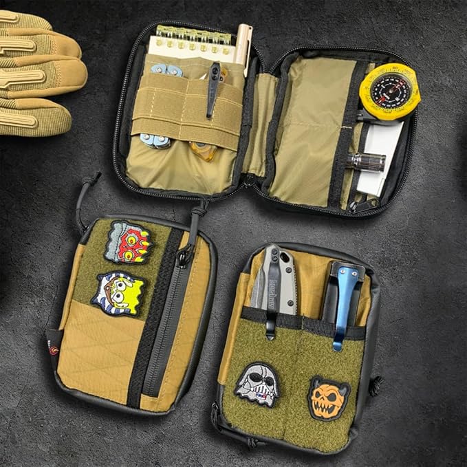 ROARING FIRE Brigos Men's Tactical Everyday Carry Gear Pouch - Waterproof Nylon Construction with RFID-Blocking Pocket, 3 Zippered Pockets and 5 Slip Pockets (American Flag Edition)