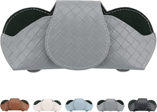KINIVA Sunglasses Holder for Car Visor Leather Glasses Case with Clips for Car Visor Automotive Interior Visor Accessories Apply to All Car Models (09 Grey)