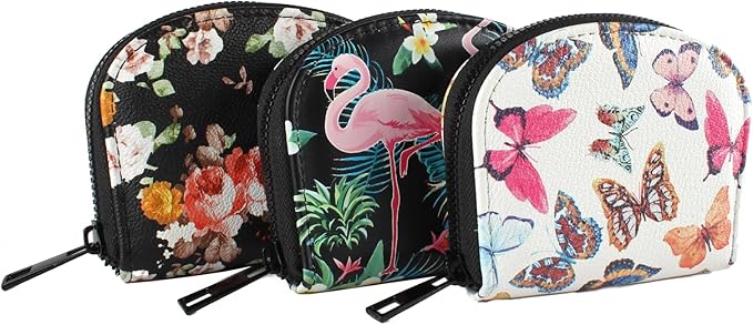 Small Zip Wallet Credit Card Wallet Coin change case Holder for women PU Leather(Butterfly)
