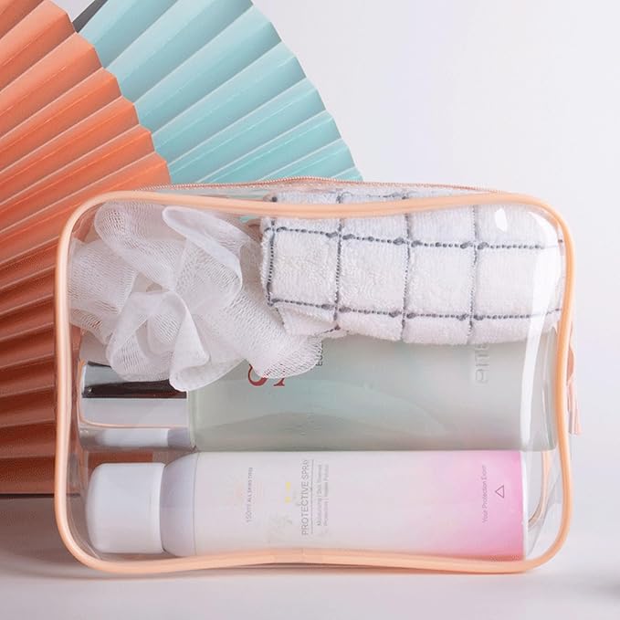 2pcs Clear Travel Toiletry Bag TSA Approved Size Makeup Cosmetic Bag Portable Waterproof Transparent Pouch Storage, Pink