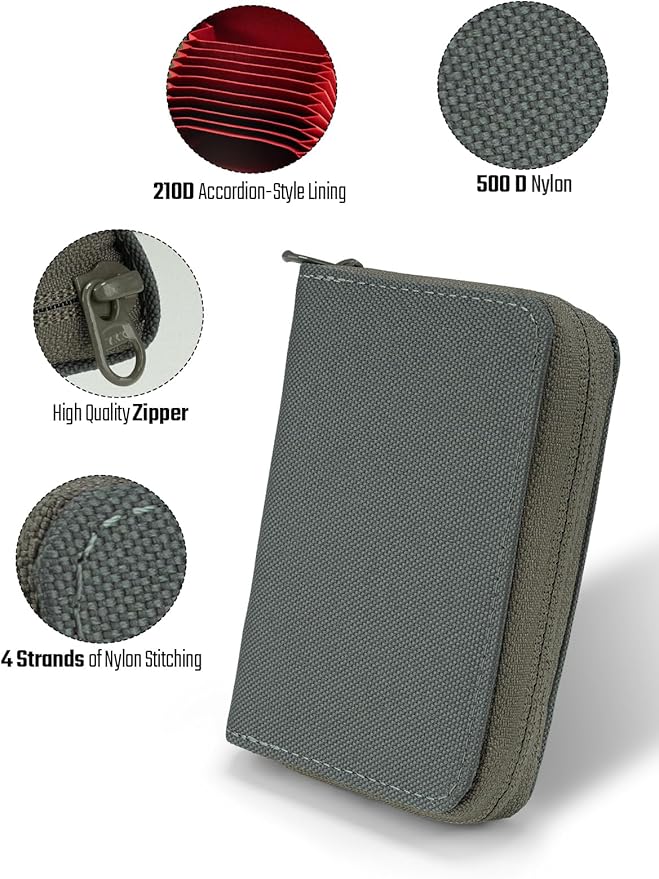 TACTICAL_GEEK PC1 EDC 11-Slot Nylon Card Holder for Credit Cards, Lightweight Zippered Minimalist Wallet for Men and Women, with Coin Pouch, Ultra-light and Waterproof (Grey)