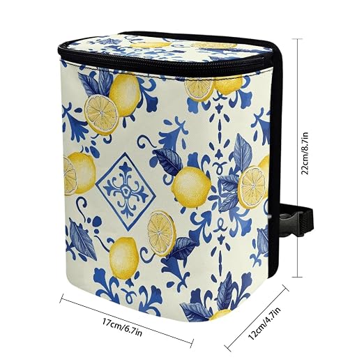 Lemon Square Print Car Accessories Back Seat Multipurpose Car Trash Can with Lid, Leak Proof Waterproof Hanging Cars Garbage Can for Road Trip Travel