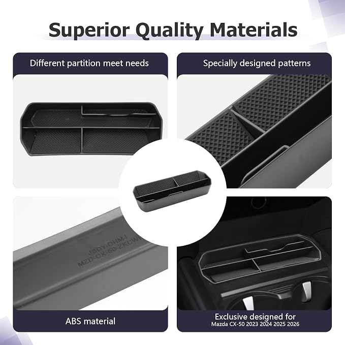 LUWU Center Console Organizer Compatible with Mazda CX50 CX-50 Accessories 2023 2024 2025 2026 Armrest Storage Box Organizer Tray Insert Tray Phone Holder Coins Box ABS Material, Black
