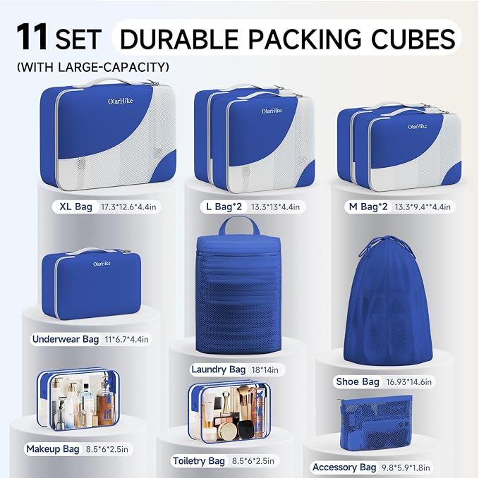 OlarHike 11 Set Packing Cubes for Travel, Gifts for Women Mom,Anti-Tearing Suitcase Organizer with Over 1000 pcs Mesh Holes,Vacation Essentials & Accessories for Cruise Ship