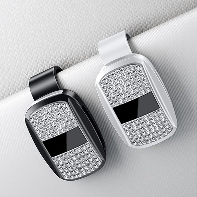 Sunglass Holder for Car Visor Clip, Push-Button Opening Car Sunglass Holder, Visor Sunglasses Holder Clip, Fits Cars, Trucks, SUVs and More (Diamond Surface Style)