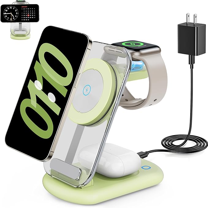 RYND 2026 Travel Wireless Mag-Safe Fast Charging Station,Magnetic 3 in 1 Charger with Light for iPhone16 15 14 13 12 Pro Max Plus,Apple Watch Series & Air pods 4 3 2 Pro-Gifts for Wife & Husband(Cyan)