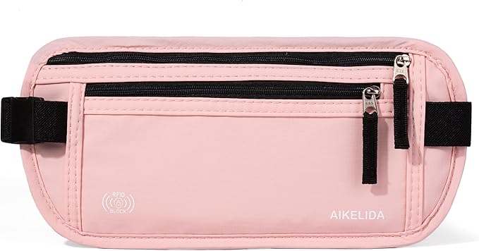 Money Belt - Slim Passport Holder RFID Blocking Travel Wallet Undercover Fanny Packs for Men Women - Pink