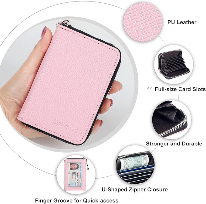 EcoVision Credit Card Holder RFID Card Case Wallet, Small Accordion Zipper Card Case Holder, Card Organizer Case for Women Men