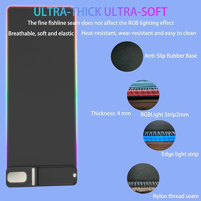 Gifts for Mom Dad &Friends,Wireless Phone Charger with Mouse Pad,RGB Gaming Mouse Pad with Phone Holder, 15W Fast Wireless Charging Desk Mat with Ultra-Smooth Surface for MacBook PC Laptop Computer