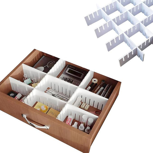 Adjustable Drawer Dividers Set, DIY Plastic Grid Drawer Organizer for Desk, Kitchen, Dresser, and Makeup – Easy to Cut and Assemble Storage Separator for Neat and Custom Organization (6PCS)