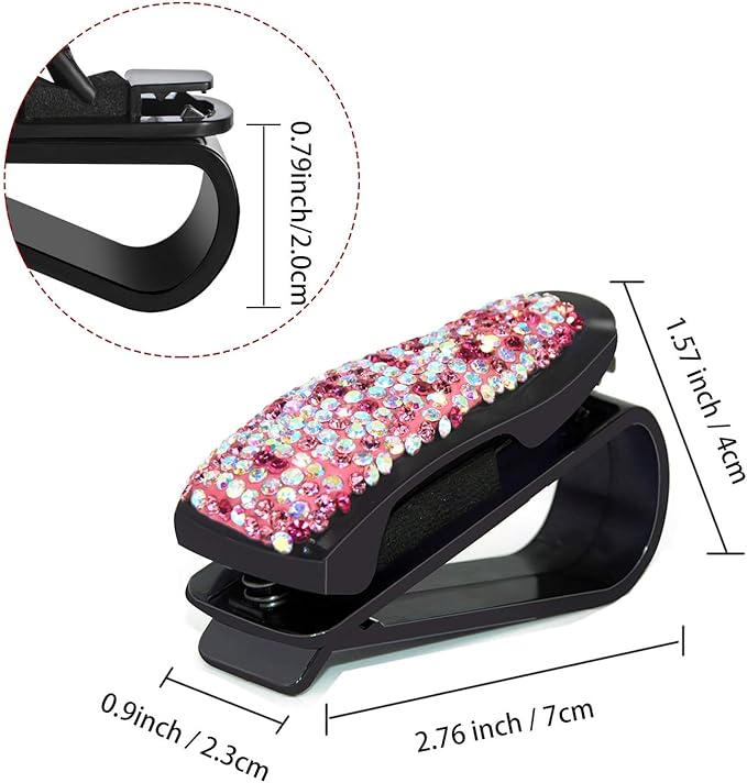 Glasses Holders for Car Sun Visor, 2 Pack Bling Crystal Rhinestones Fashion Car Eyeglasses Sunglasses Hanger Mount with Ticket Card Clip for Women Girls (Purple)