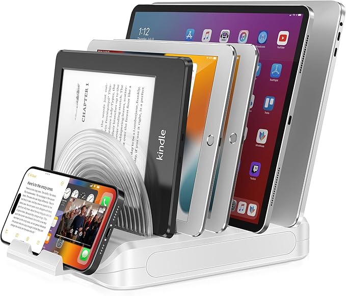 Vertical Laptop Stand Holder & Desk Organizer Rack - Adjustable Dock for MacBook, iPad, Phone (6-in-1 Multi Device Storage System with 360° Rotation)