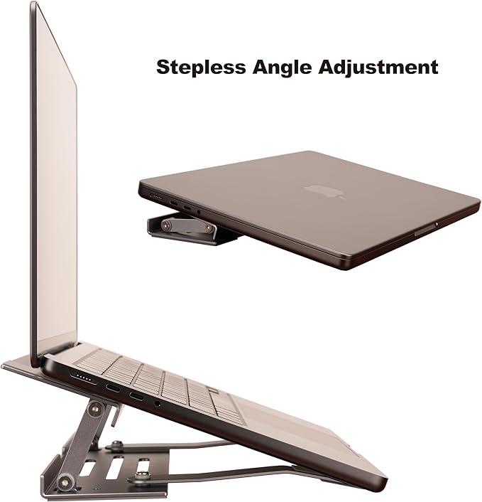 Aluminum Fold & Laptop Riser Stand 3-in-1 Adjustable, Foldable Cooling Stand with Integrated Storage Box, Ruler and Ultra-Slim Portable Design for MacBook, Tablet, Ipad, Keyboard and All Laptop