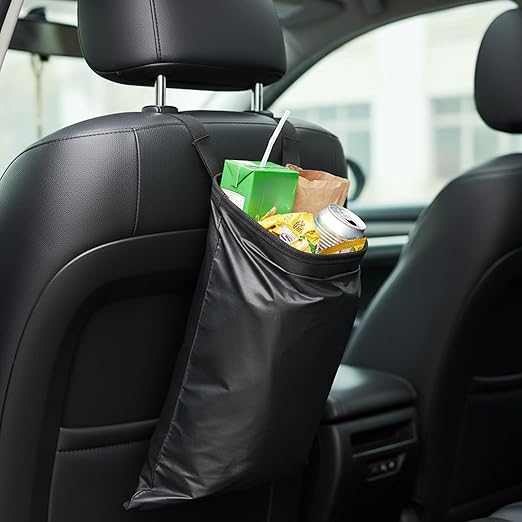 2 Pack Car Trash Bag Hanging Washable Back Seat Car Garbage Bag with Top Elastic Vent & Sticky Strap Bottom Opening, Garbage Can with Waterproof Oxford,Detachable Trash Can for Cars,Travelling,Outdoor
