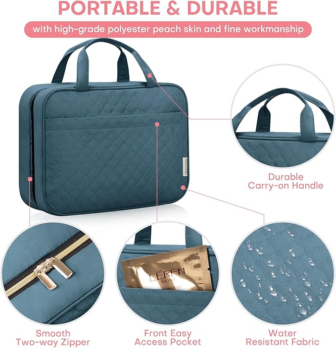 HXLGMD Travel Size Toiletry Bag for Women, Portable Cosmetic Bag with Hanging Hook, Travel Essentials Water-resistant Makeup Organizer for Accessories, Shampoo, Full-size Container, Toiletries