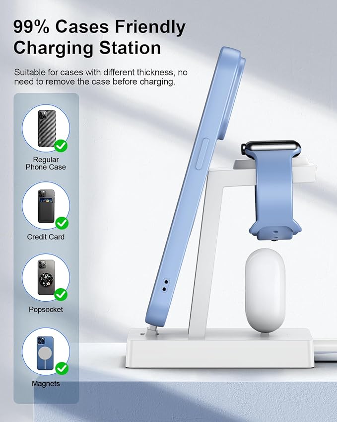 30W Fast Charging Station for Apple Devices - ADADPU 3 in 1 USB C Charger Stand for iPhone 17 16 15 Pro Max Plus & AirPods 4,Wireless Charger Dock Compatible with Apple Watch Ultra/10/9/8/7/6/5/4/3/SE