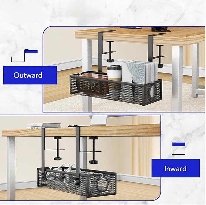 Fdit Fdit Under Desk Cable Management Tray, No Drill Metal Cable Organizer with Clamp, Wire Management Tray with Cable Ties for Home Office Desk (Black)
