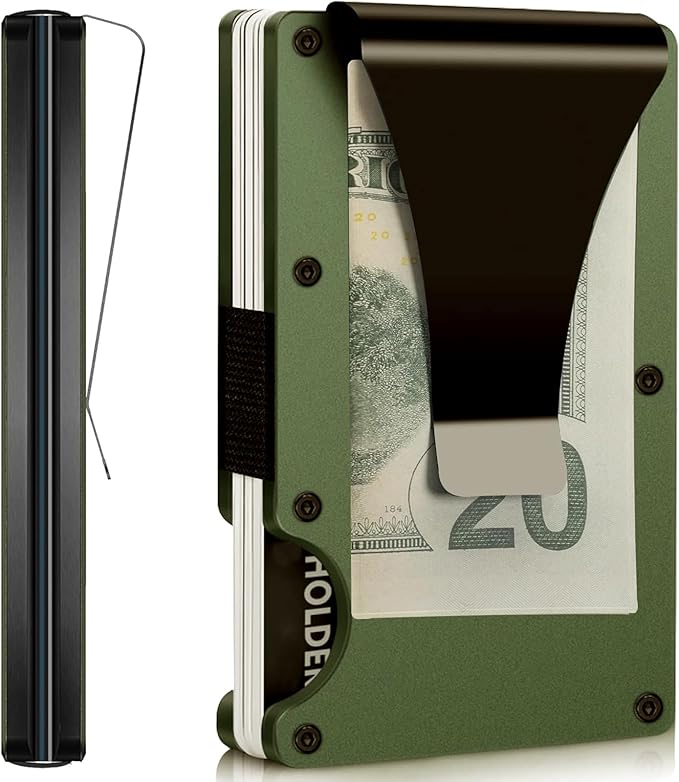 EDGE Metal Wallet for Men - Minimalist Slim Wallet - RFID Blocking Card Holder Money Clip, Smart Wallet - Aluminum Credit Card Holde Clip Olive