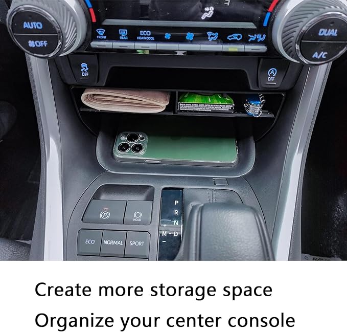 EDBETOS Larger Size Slots Center Console Organizer Compatible with Toyota RAV4 Accessories 2019-2023 2024 2025 and 2021-2025 RAV4 Prime Insert Tray Secondary Storage Box for Phone with Case, Black