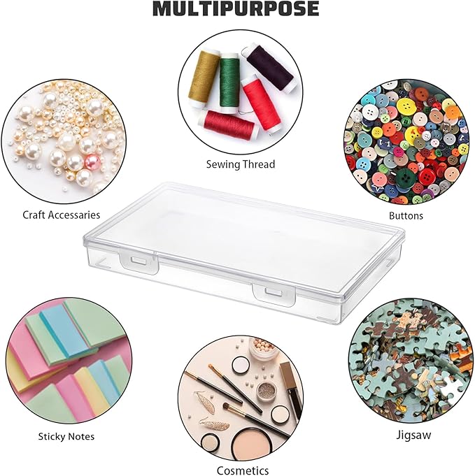 BTSKY Clear Plastic Storage Box with Flap Lid, Multipurpose Craft Organizers and Storage Box Art Supply Storage Organizer Plastic Sewing Box for Beads Pencils Sticky Notes, 4 Pack Medium Small