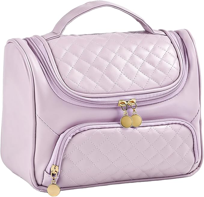 Greenfeather Cosmetic Bags for Women，Hanging Toiletry Bag with Makeup Brush Womens Travel Toiletry Bag for Women Essentials Travel Organizer for Full Sized Cosmetics and Toiletries Purple