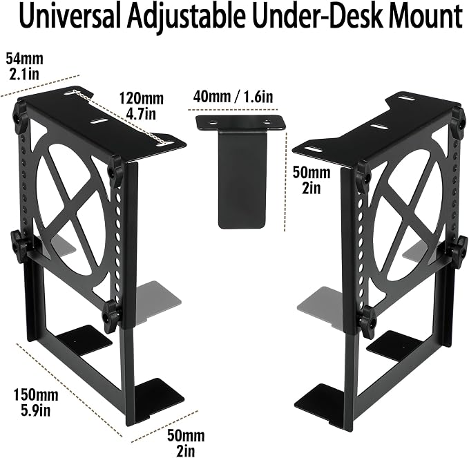 Adjustable Under Desk Mini PC Mount Bracket Holder for PCS or NAS,Heavy-Duty Adjustable Under Desk Mount for Desktop NAS 1/2/4(Network Attached Storage),CPU,Mini PC,UPS,SFF Desktop Tower,Xbox Series X