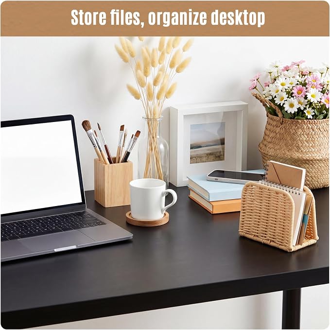 Rattan Mail Organizer for Desk Mail Holder Countertop Rattan Letter Sorter File Holder Envelope Book Stand Farmhouse Office Desk Organizer and Storage Accessories