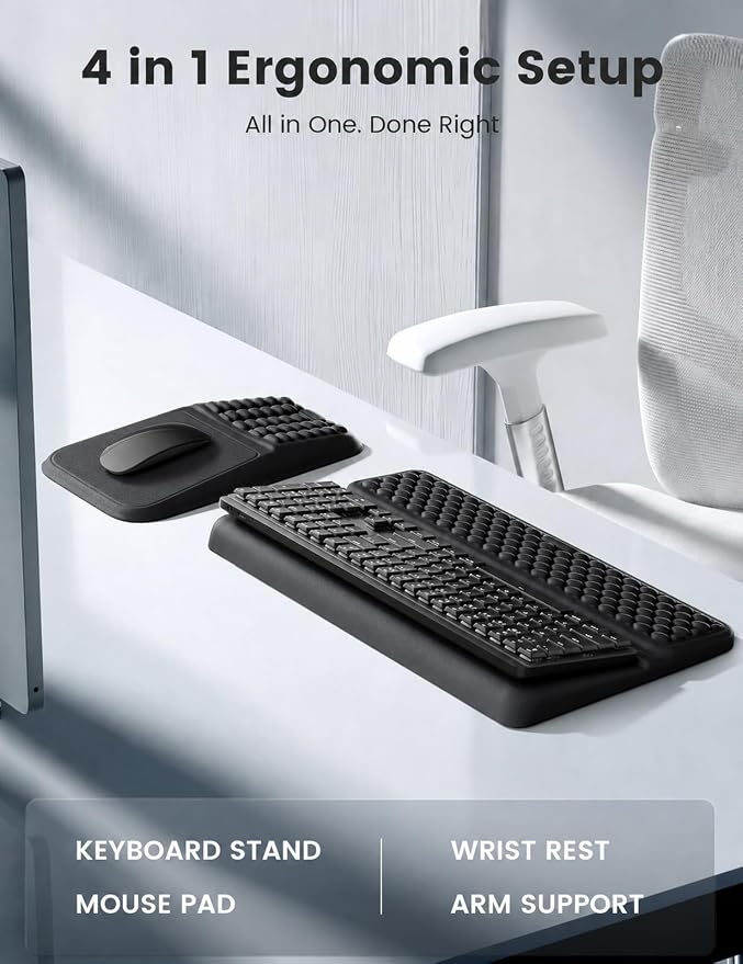 Vaydeer Keyboard Stand and Mouse Pad Set with Wrist Rest, Soft Memory Foam Wrist Support, Ergonomic Wrist Cushion for Desk, Relieves Carpal Tunnel Pain, Palm Hand Typing for Office, Home, Gaming