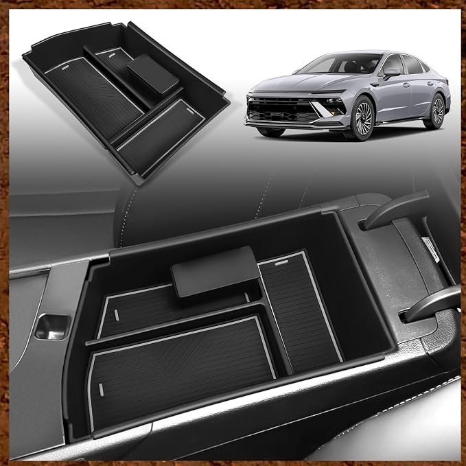 Muslogy Center Console Organizer Compatible with Hyundai Sonata 2024-2026 Accessories Middle Console Storage Box Sunglasses Coin Holder ABS Material with Anti-Slip Mats Interior Divider Tray (Gray)