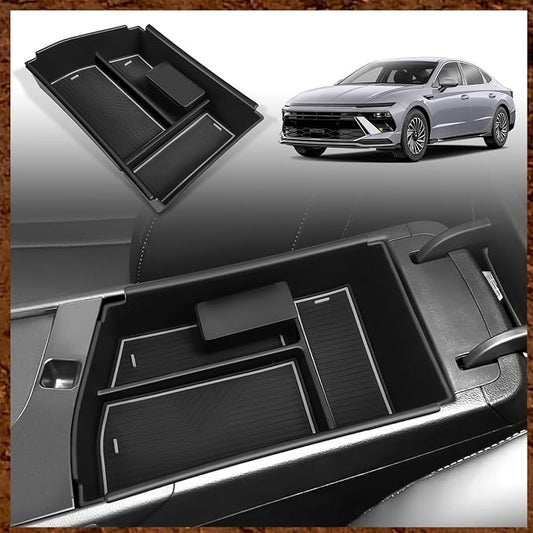 Muslogy Center Console Organizer Compatible with Hyundai Sonata 2024-2026 Accessories Middle Console Storage Box Sunglasses Coin Holder ABS Material with Anti-Slip Mats Interior Divider Tray (Gray)