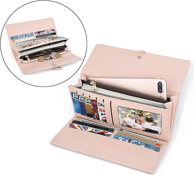 UTO RFID Wallet for Women PU Leather Leaf Pendant Card Holder Phone Checkbook Organizer Zipper Coin Purse | Leaf Pendant