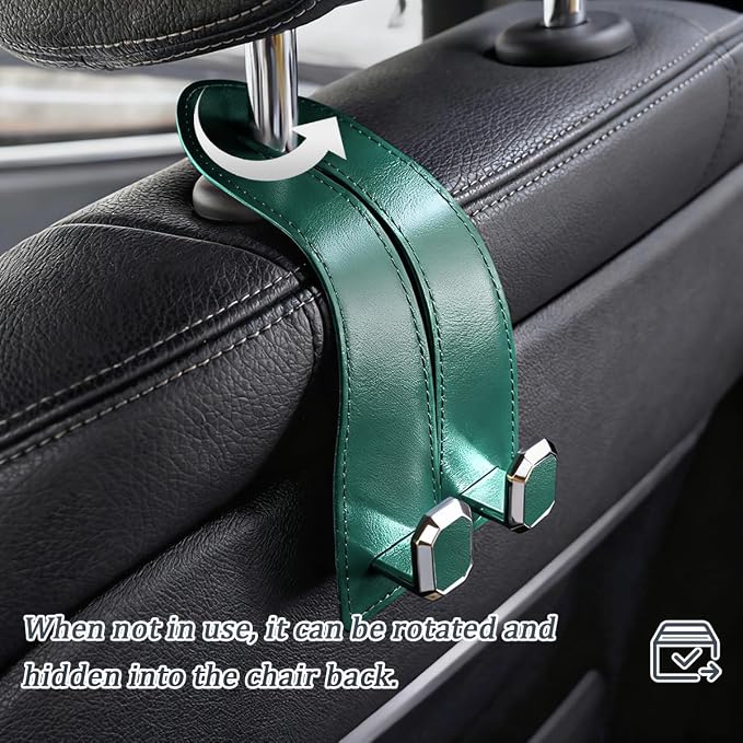 2PCS Car Headrest Hooks, Nappa Leather Metal Vehicle Double Seat Back Storage Hook for Purse Bag Coat, Multifunctional Automotive Interior Hanging Hanger, Universal Fit (Wine Red)