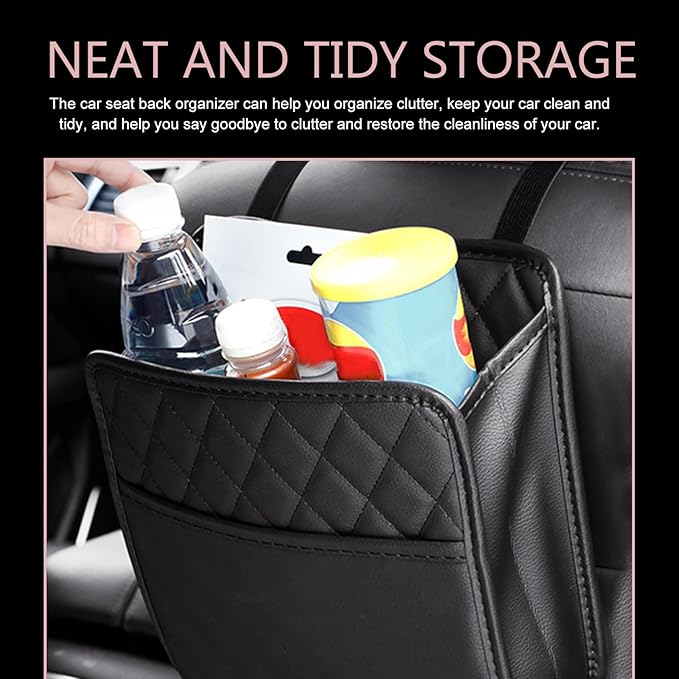 Car Seat Back Organizer, Multipurpose Car Organizer Hanging, Waterproof PU Leather Auto Backseat Storage Bag, Travel Essentials Accessories, Universal for Vehicles, Sedan, SUV (Black)