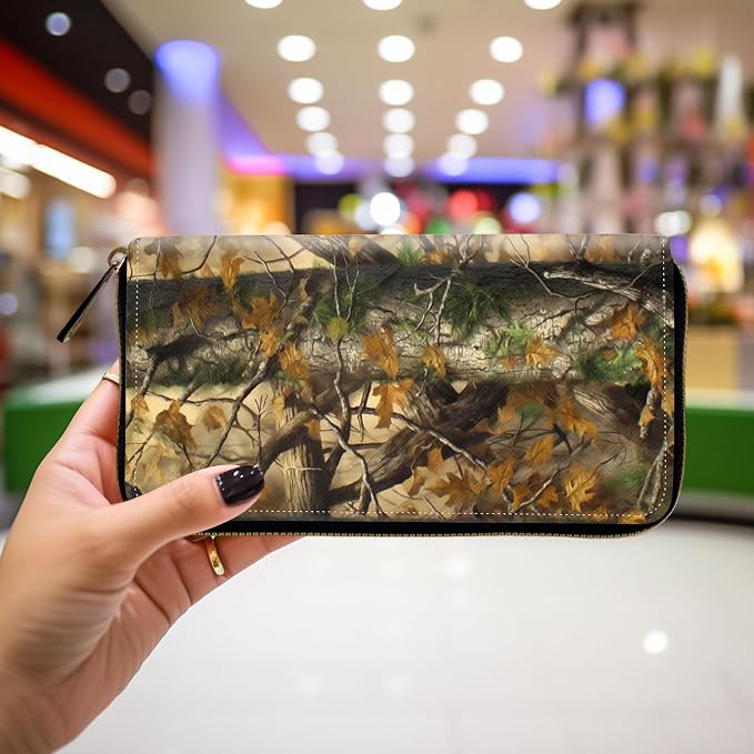 Wallet,Leather Long Wallet Suitable For Ladies And Teenagers - Detachable Wristband + RFID Travel Wallet With Card Slot - Forest Camouflage