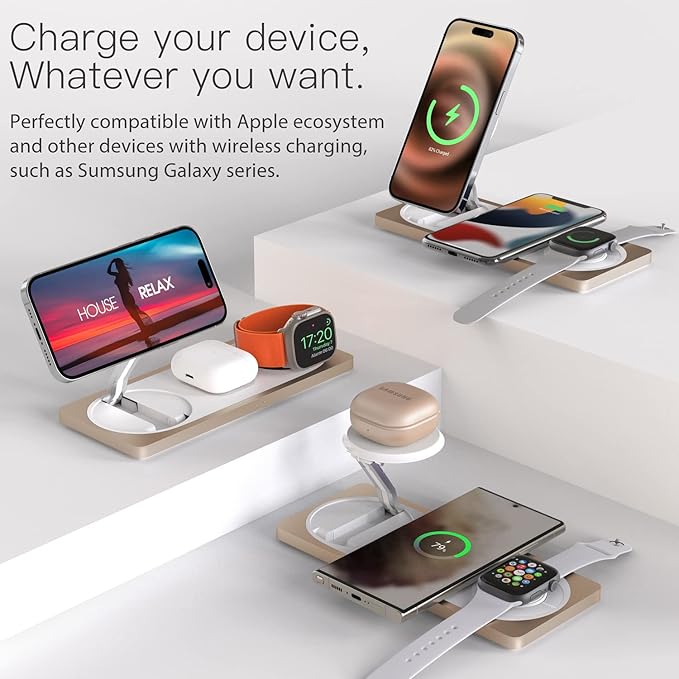 3-in-1 Charging Station for Apple Devices: Used for iPhone and Watch Charging Station with Magsafe Charger Stand, Wireless Charger for iPhone 17 Air 16 15 14 13 Series, Apple Watch Ultra, AirPods Pro
