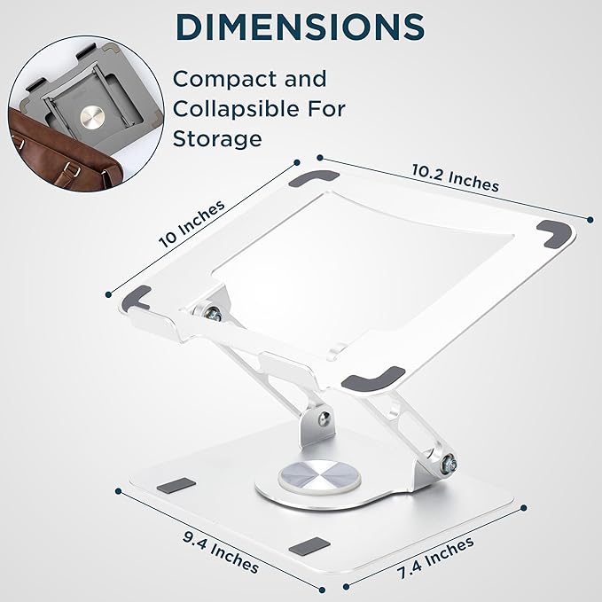 Uncaged Ergonomics Swivel Laptop Stand for Desk, Adjustable Computer iPad Stand for Desk w/ 360 Rotation, Portable Laptop Holder for Home Office Ergonomic Supplies (White)