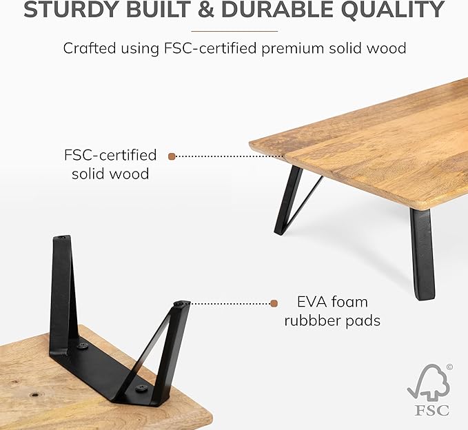 Anji Mountain Monitor Stand - Desktop Organizer & Laptop Riser, Ergonomic Monitor Riser, Space-Saving Monitor Stand for Desk, Durable Construction, Easy Assembly, Ideal for Home & Office,Natural