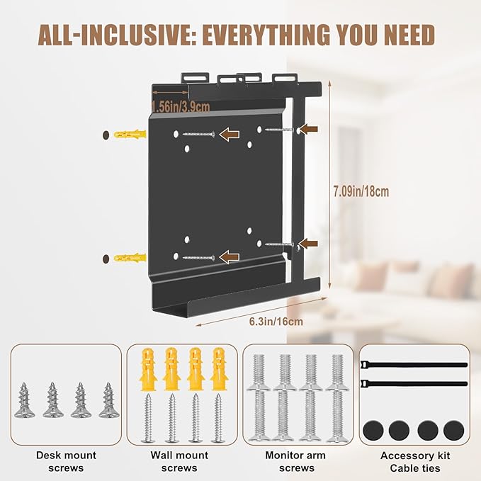 Mount for HP Mini PC Wall VESA and Under Desk Mount, Compatible with HP EliteDesk 800/805/705, HP Pro Mini 400/260, HP ProDesk 600/400/405, Desktop Mini PC Wall Mount Bracket for HP