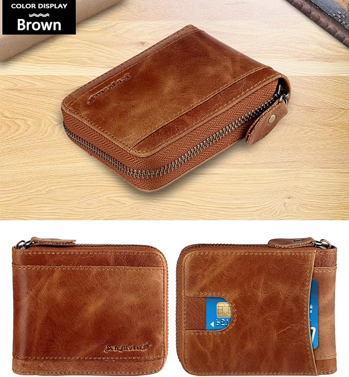 Admetus Mens RFID Blocking Wallets Zipper Leather Wallet for Men Bifold RFID Card Holder