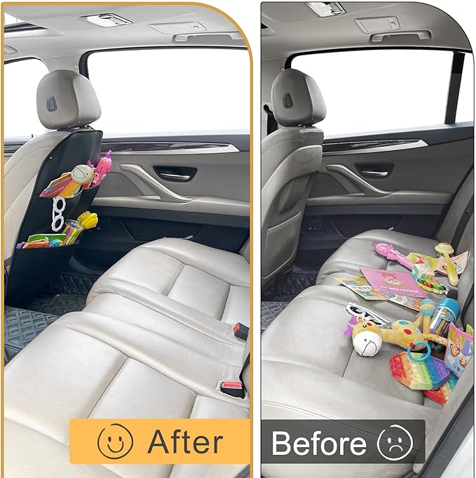 2 Pack PU Leather Kick Mat Back Seat Protector With 3 Storage Pockets, Universal Car Seat Back Organizer For Kids Pets, Waterproof Backseat Protector For Most Car (Black)