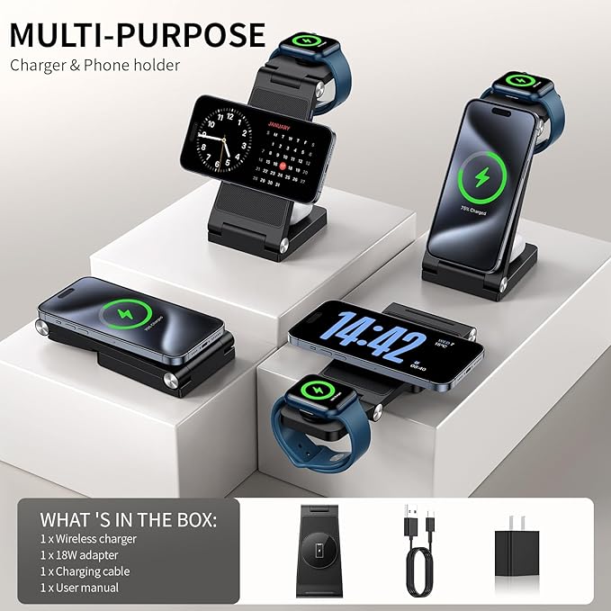 RYND 2026 Traveling Wireless Mag-Safe Fast Charging Station,Magnetic 3 in 1 Charger with Light for iPhone 16 15 14 13 12 Pro Max Plus,Apple Watch Series & Air pods 4 3 2 Pro-Gifts for Wife & Husband