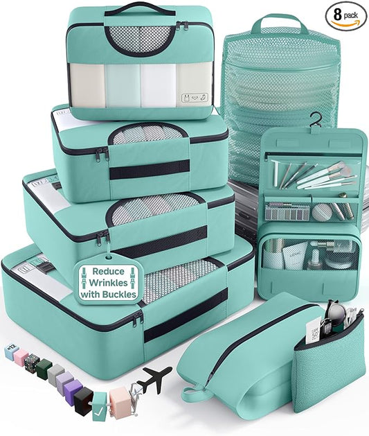 Veken 8 Set Packing Cubes for Travel Essentials, Suitcase Organizer Bags in 4 Sizes, Carry-On Luggage Accessories with Laundry Bag, Airplane Must Have, Gifts for Women Men