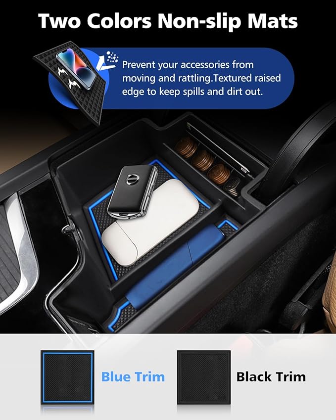 FIILINES Center Console Organizer for Volvo XC60 2018-2025, XC90 2021-2025, S90 S60 (2020-2025) V60 V90, Center Console Tray Secondary Armrest Storage Box ABS Insert Container with Anti-Slip Mats